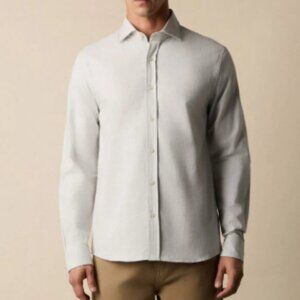 Slim Fit Melange Cotton Flannel Shirt with Spread Collar